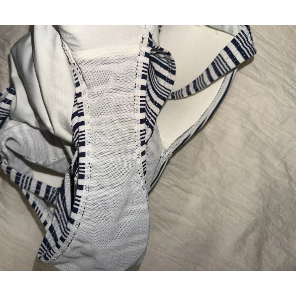Niptuck blue and white striped one piece swimsuit ruched sides women's 4